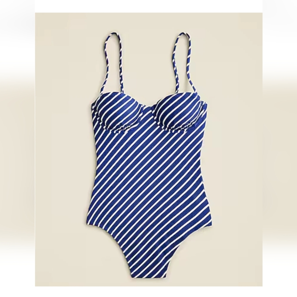J.Crew  Balconette underwire one-piece swimsuit in stripe, Blue, Sz 6 Nwt